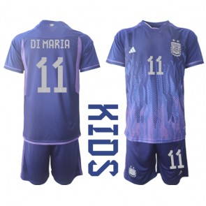 Argentina Angel Di Maria #11 Udebanesæt Børn VM 2022 Kort ærmer (+ korte bukser)